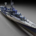 Blue And White Warship 3D Model With Radar Guns And Upper Structure Side View 3d model