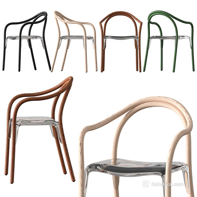 Modern Minimalist Leisure Chairs With Transparent Seats And Curved Colored Armrests 3d model 