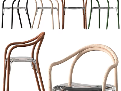 Modern Minimalist Leisure Chairs With Transparent Seats And Curved Colored Armrests 3d model