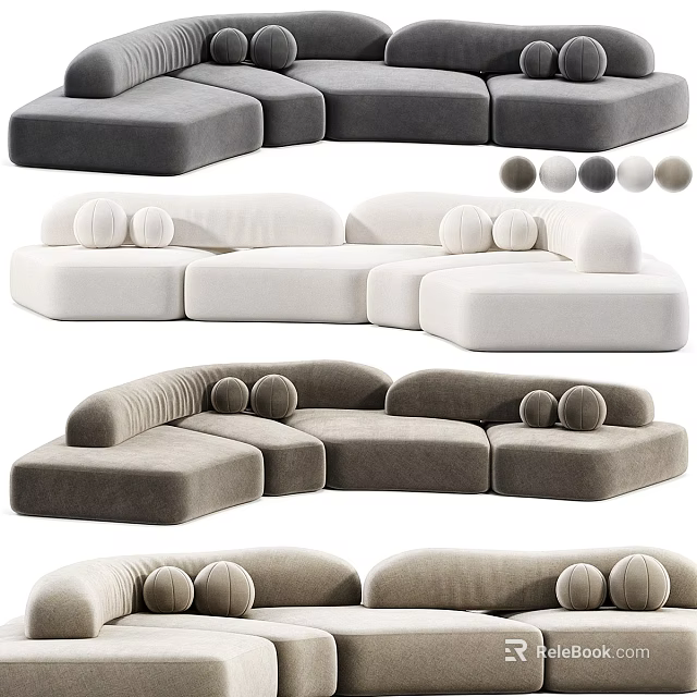 Modern Modular Sectional Sofa Design With Gray White Colors And Plush Cushions 3d model 