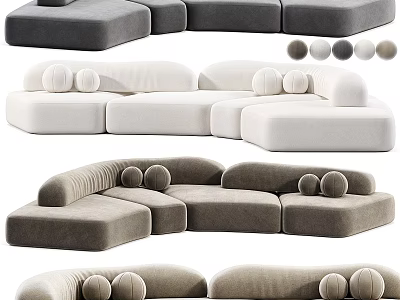 Modern Modular Sectional Sofa Design With Gray White Colors And Plush Cushions 3d model