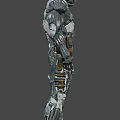 Detailed Futuristic Armored Character In Tech Suit Standing Against Orange Background