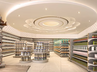 Modern Supermarket Department Store Interior With Bright Lighting And Organized Product Shelves 3d model