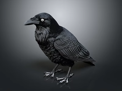 Realistic Black Crow with Detailed Feathers Sharp Claws and Shiny Eyes isolated on Gray Background 3d model