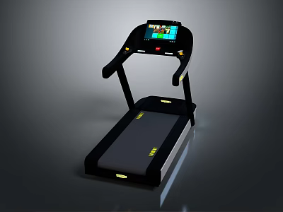 Modern Treadmill With Digital Display Screen Black Frame Yellow Accents And Running Belt 3d model