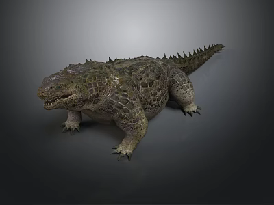 Reptile With Scaly Skin And Spiked Back In Aggressive Stance With Stocky Body 3d model