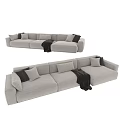 Beige Modern Sectional Sofa With Soft Throw Pillows And Brown Throw Blanket 3d model