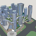 Modern Skyscrapers With Glass Facades Connected Structure And Spherical Base Elements 3d model