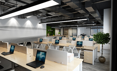 Staff area of modern public office area 3d model