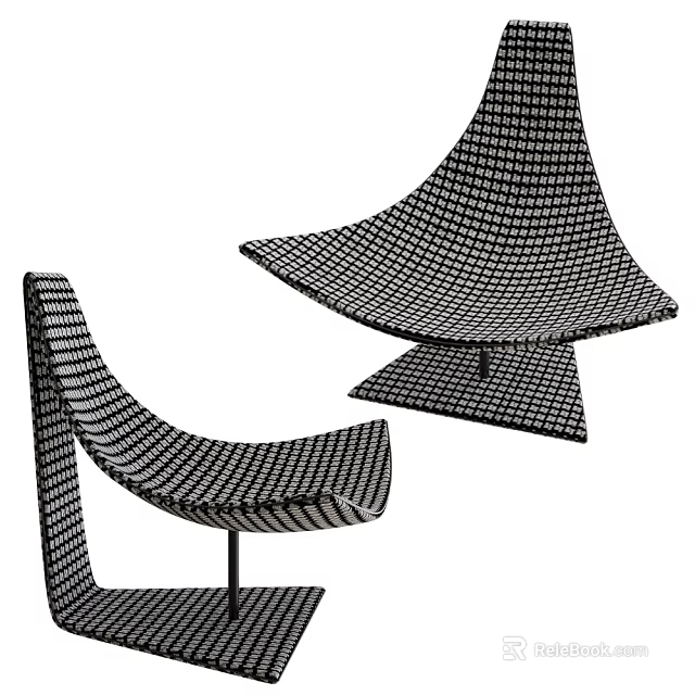 Stylish Lounge Chair Featuring Geometric Grid Pattern And Unique Curved Base For Modern Interior 3d model 