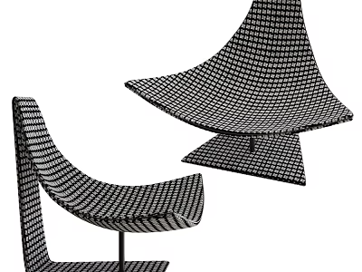 Stylish Lounge Chair Featuring Geometric Grid Pattern And Unique Curved Base For Modern Interior 3d model