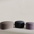 Three Circular Upholstered Stools in Gray Dark Blue Purple Minimalist Modern Light Background 3d model