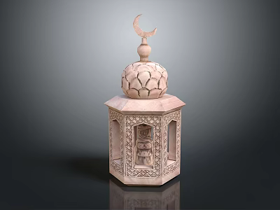 Intricately Carved Octagonal Lantern With Crescent Moon On Top And Decorative Patterns 3d model