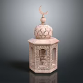 Intricately Carved Octagonal Lantern With Crescent Moon On Top And Decorative Patterns