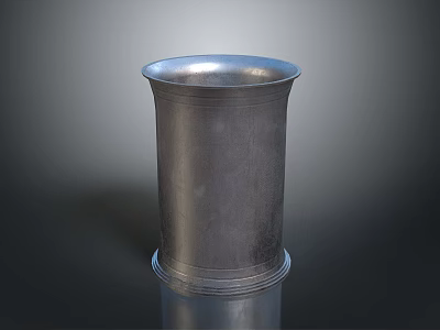 Tall Cylindrical Silver Metal Vessel With Smooth Polished Surface And Rimmed Edges 3d model