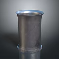 Tall Cylindrical Silver Metal Vessel With Smooth Polished Surface And Rimmed Edges