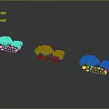 Colorful Cartoon Scene With Purple Green Blue Trees And Small Decorative Elements