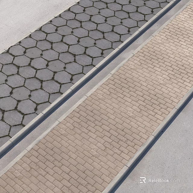 Urban Ground With Interlocking Gray Hexagonal And Brown Rectangular Bricks 3d model