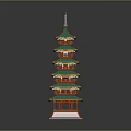 Traditional Chinese Pagoda Model Multi Tiered Design With Green Roofs Red Base And Ornate Details