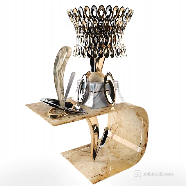Modern Marble Side Table With Unique Metal Frame And Decorative Details 3d model 