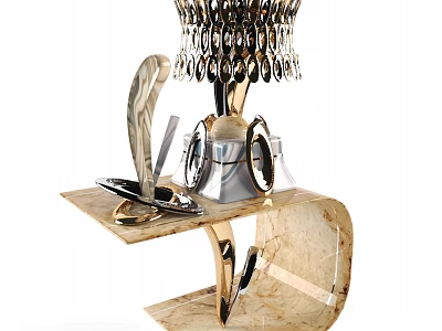 Modern Marble Side Table With Unique Metal Frame And Decorative Details 3d model