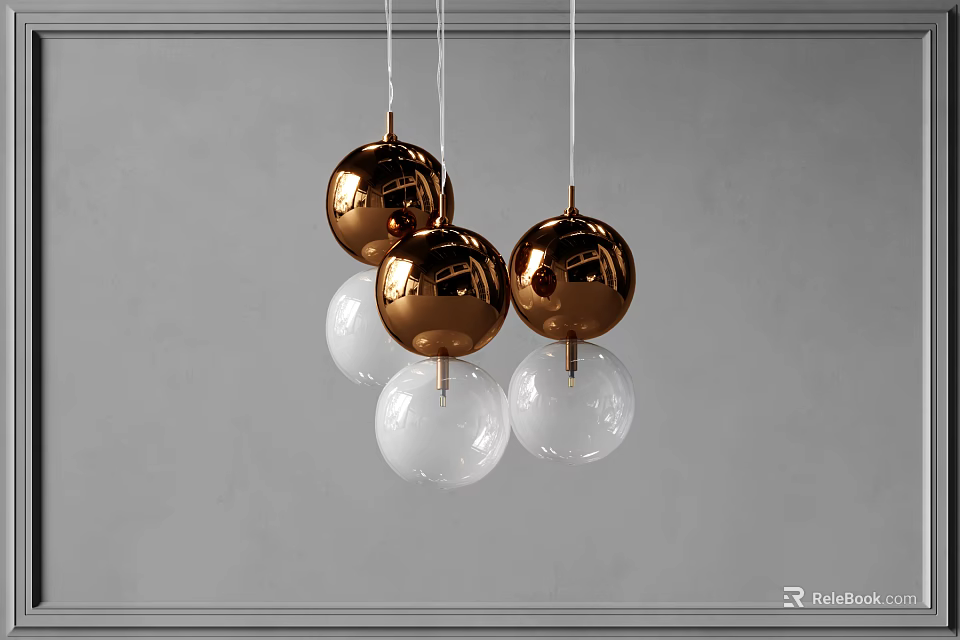 Modern Spherical Globe Pendant Lights With Metal And Clear Glass Design For Interior 3d model 