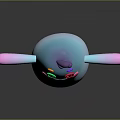 Cute Game Movie Character With Blue Body Pink Arms Feet Purple Horn Green Red Eyes