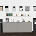 Modern Household Electrical Appliances In Open Kitchen With Counter And Shelves