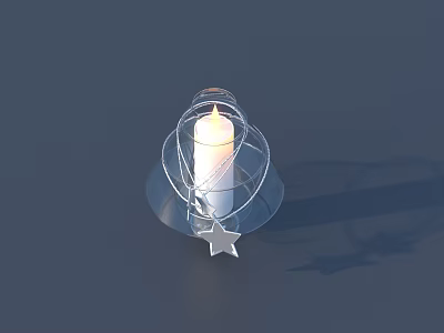 Metal Mesh Candle Holder With Lit White Candle And Star Decoration On Round Tray 3d model
