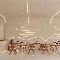 Bright Minimalist Dessert Shop Interior With Wooden Chairs And Pendant Lights