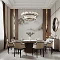 Luxurious Modern Private Dining Room With Round Table Chandeliers And Sofa 3d model