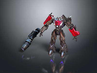 Mechanical Warrior Game Movie Character With Red Black Armor And Large Weapon 3d model