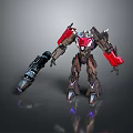 Mechanical Warrior Game Movie Character With Red Black Armor And Large Weapon
