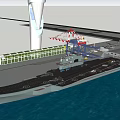 Aircraft Carrier Docked At Port With Control Tower And Military Ship Deck
