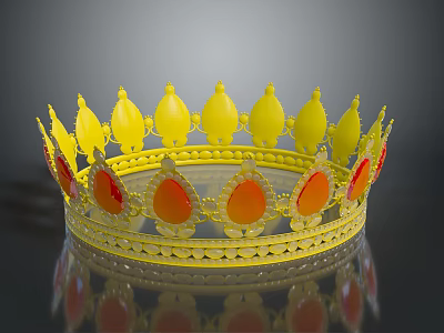 Elegant Yellow Crown Jewelry With Red Gemstones And Detailed Design 3d model
