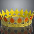 Elegant Yellow Crown Jewelry With Red Gemstones And Detailed Design