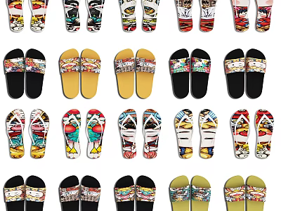 Colorful Patterned Slippers Collection With Various Designs And Styles For Men And Women 3d model