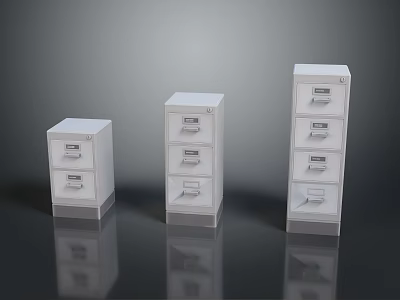 Set of White Filing Cabinets with Multiple Drawers in Different Sizes 3d model