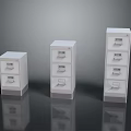Set of White Filing Cabinets with Multiple Drawers in Different Sizes