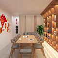 Modern Living Dining Space Interior With Sofa Long Table Chairs Bookshelves And Plant