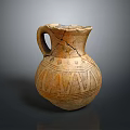 Ancient Clay Jug Pottery Sculpture With Handle Cracked Surface And Geometric Patterns