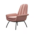 Pink Upholstered Accent Chair with Channel Tufted Back and Black Metal Legs Modern Design