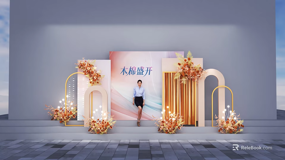 Kapok Blossom Photo Check In Spot With Golden Arches And Floral Decorations 3d model 