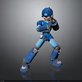 Blue Robot Character In Action Pose With Mechanical Armor And Blaster 3d model