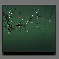 Traditional Plant Painting With Cherry Blossom Branches Red Flowers White Blossoms Green Background Divided Sections