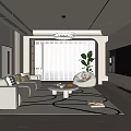 Modern Living Room Interior With Beige Sofa Round Coffee Table Floor Lamp And Potted Plant