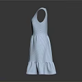Sleeveless Light Blue Striped Dress with Ruffled Hem and Flared Silhouette