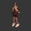Cartoon Character Wearing Dark Hoodie Red Shorts Backpack Glasses Pink Streaked Hair And White Sneakers