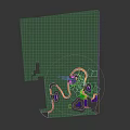 Park Landscape With Lush Trees Green Bushes Purple Flowers Stone Tombstones And Circular Pathway