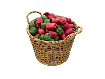 Vibrant Fresh Red and Green Bell Peppers in Wicker Basket for Healthy Meals 3d model
